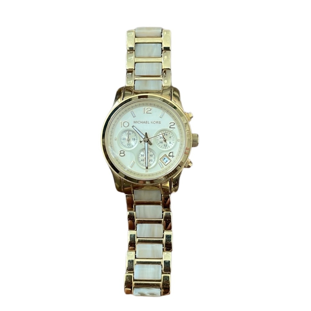 Michael Kors Women’s Gold Tone Horn Acetate Runway Watch - MK5600